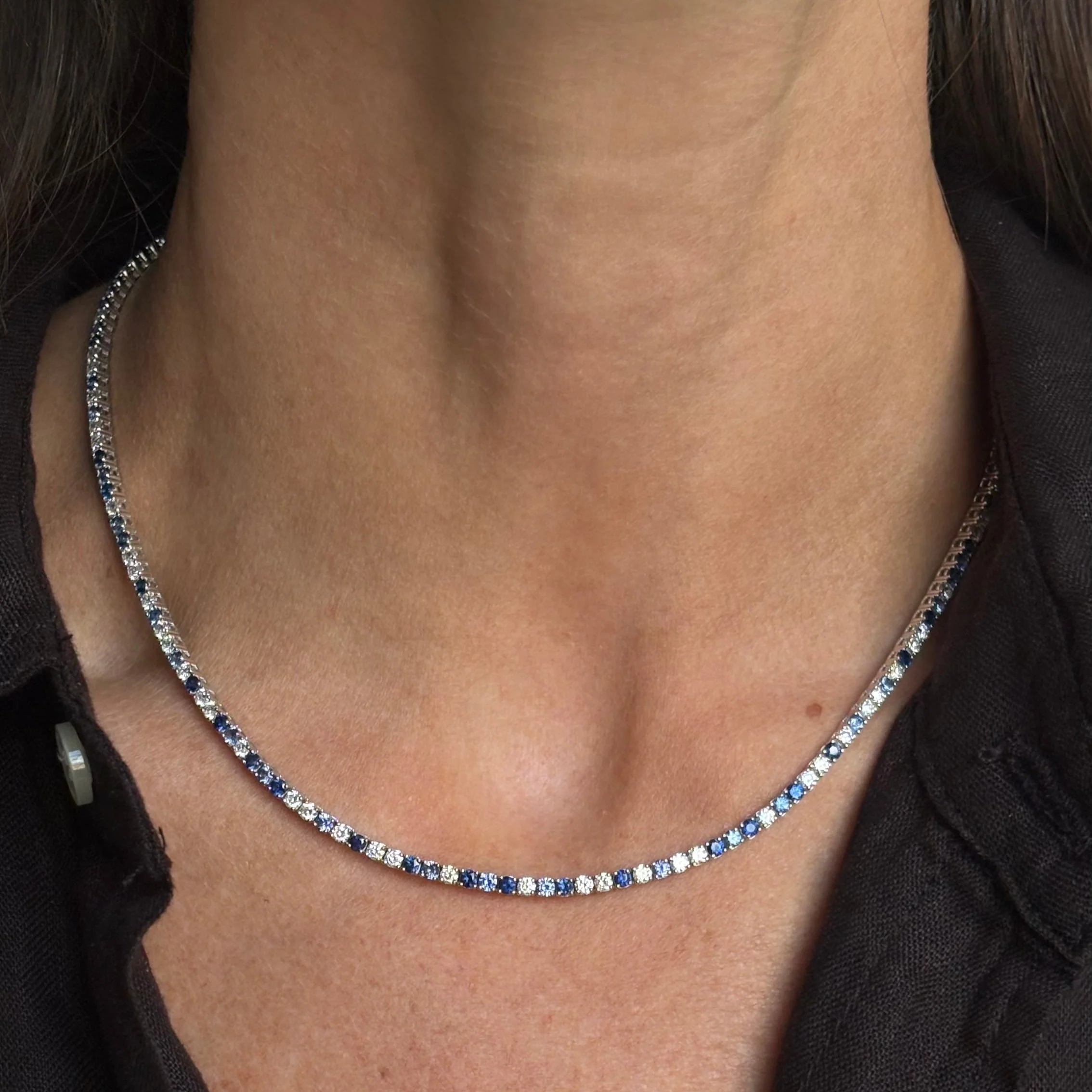 Grace Blue Sapphire and Diamond Tennis Necklace - Image 4