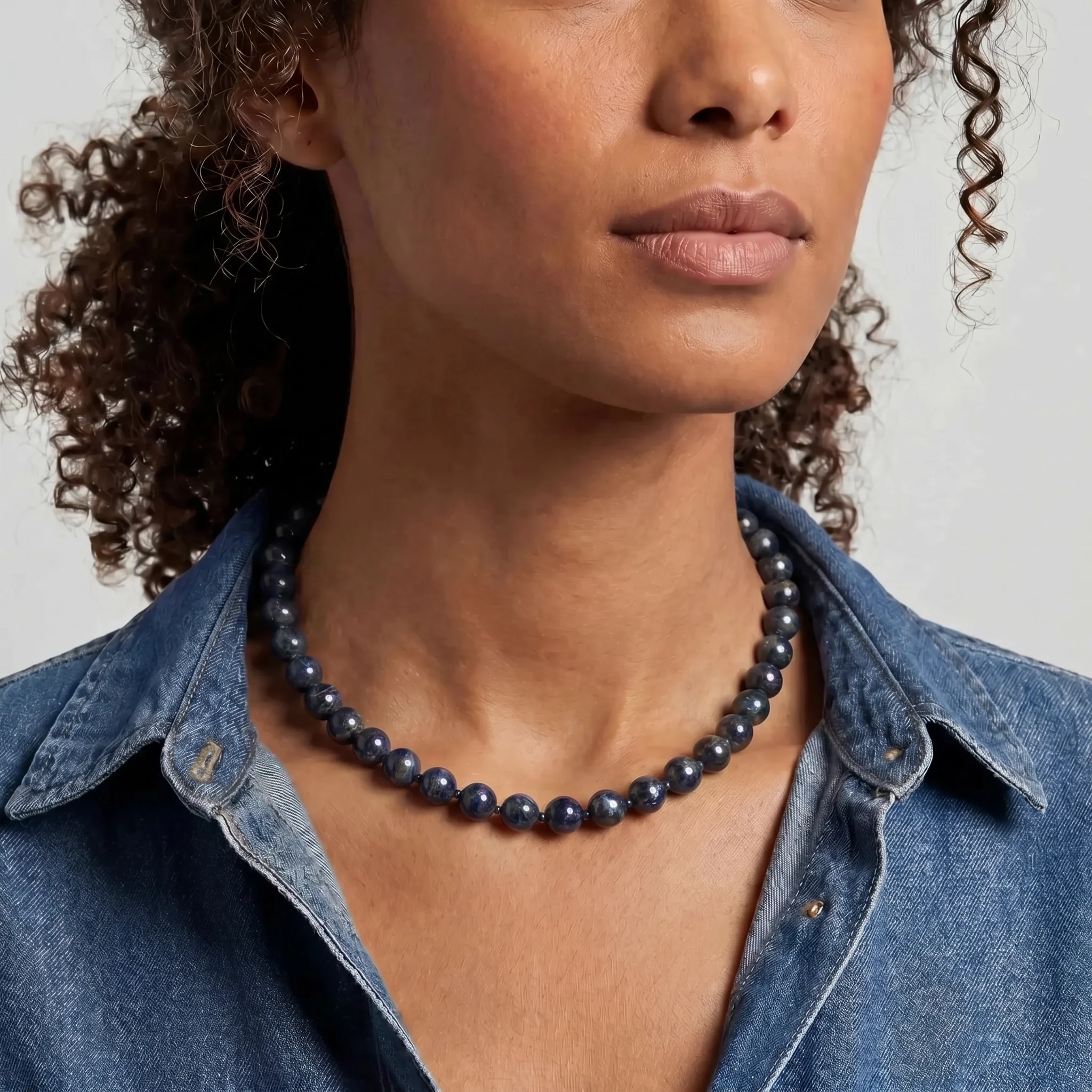 Kendall Blue Tigers Eye Beaded Necklace - Image 2