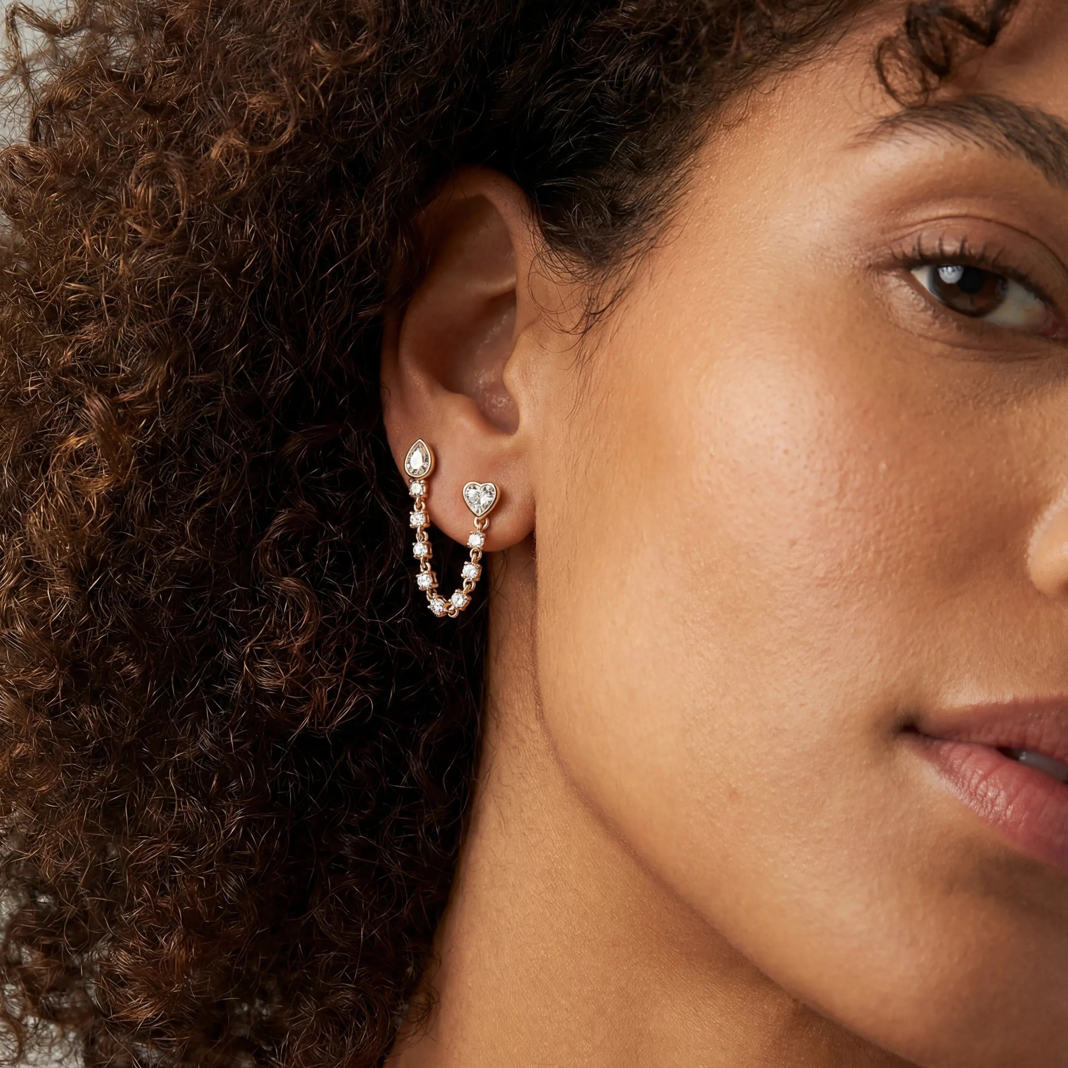 Celeste Pear and Heart Diamond Chain Earring - Image 2