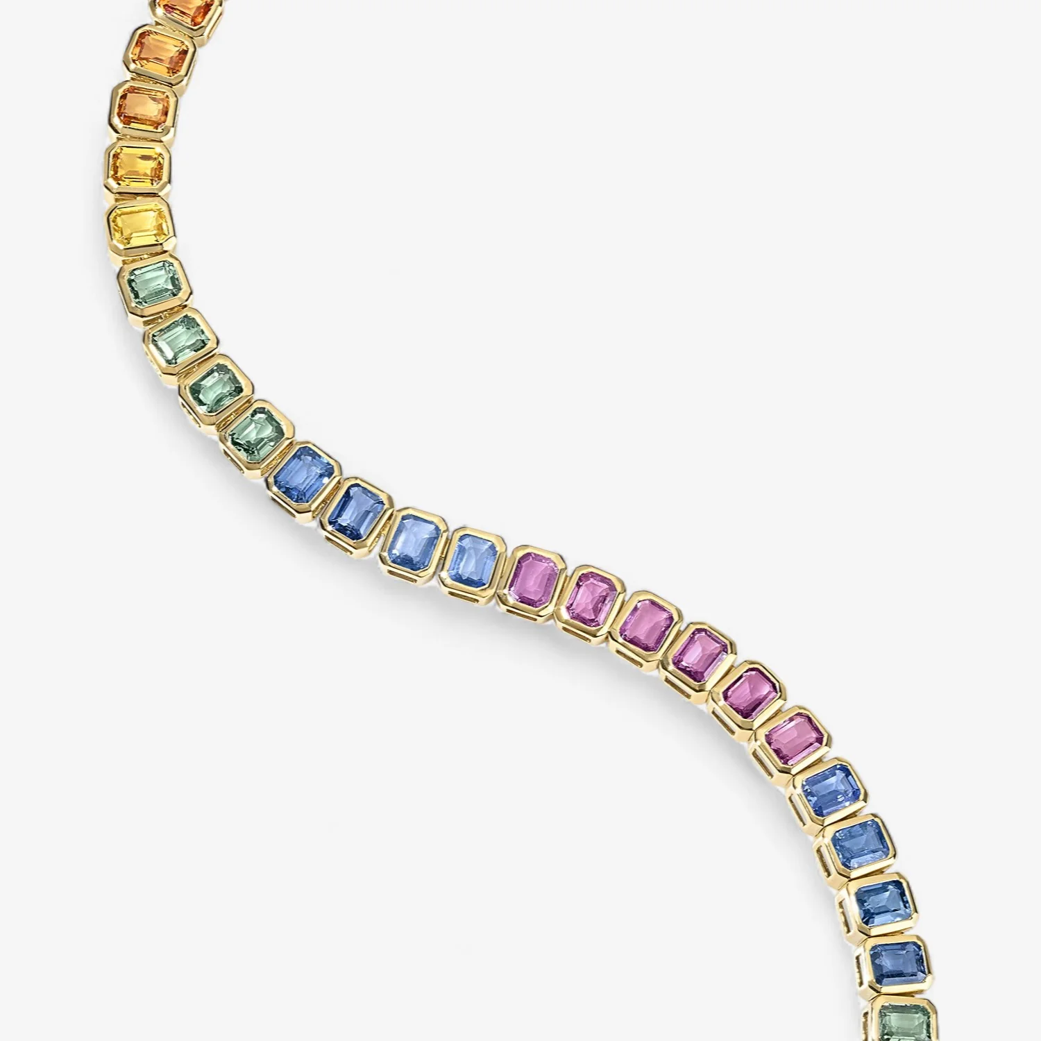 Margot Emerald Cut Rainbow Sapphire Bezel Tennis Necklace - Image 3