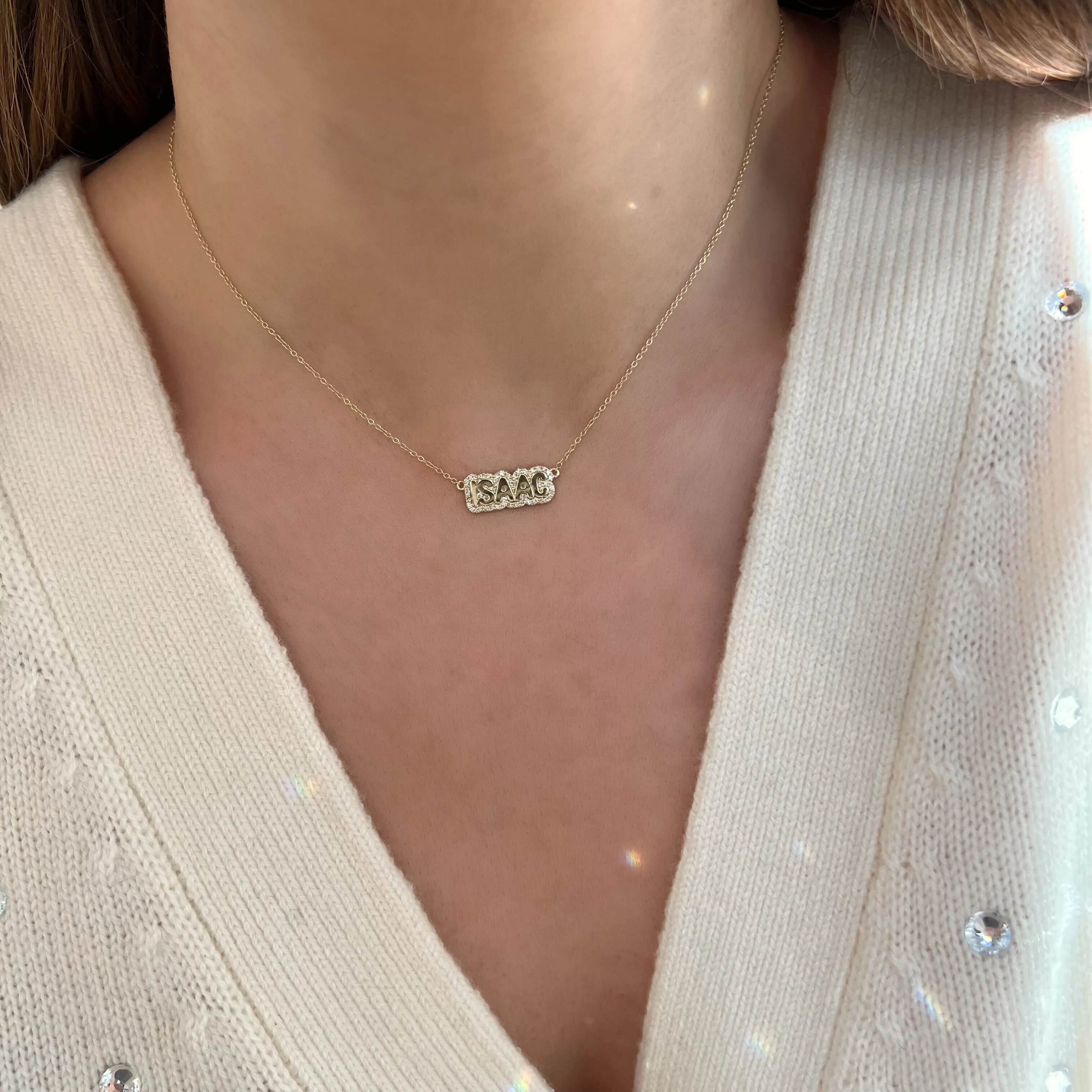 Extra Small Bubble with Pave Outline Necklace - Image 7