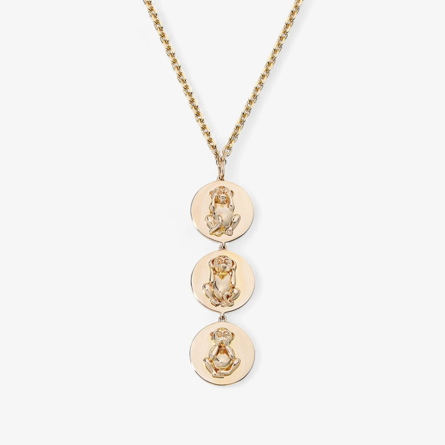 Token Wise Monkey Medallion Drop Necklace