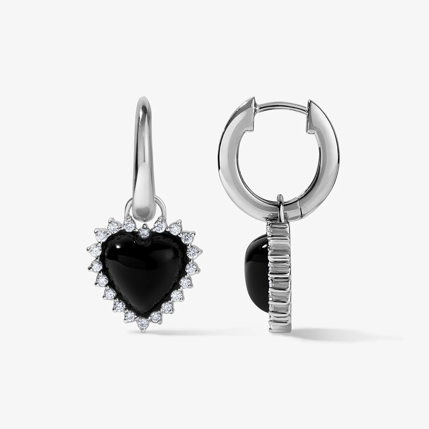 Grace Black Onyx Heart Huggies - Image 2