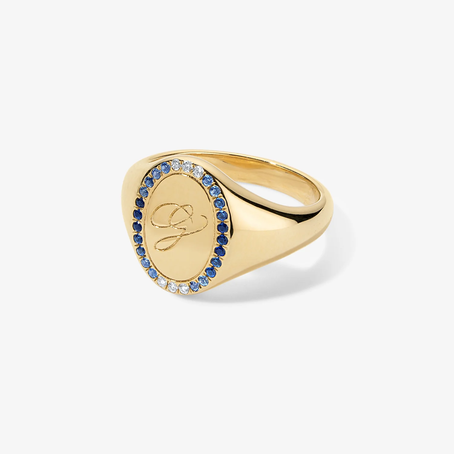 Grace Blue Sapphire Signet Ring with Initial - Image 2