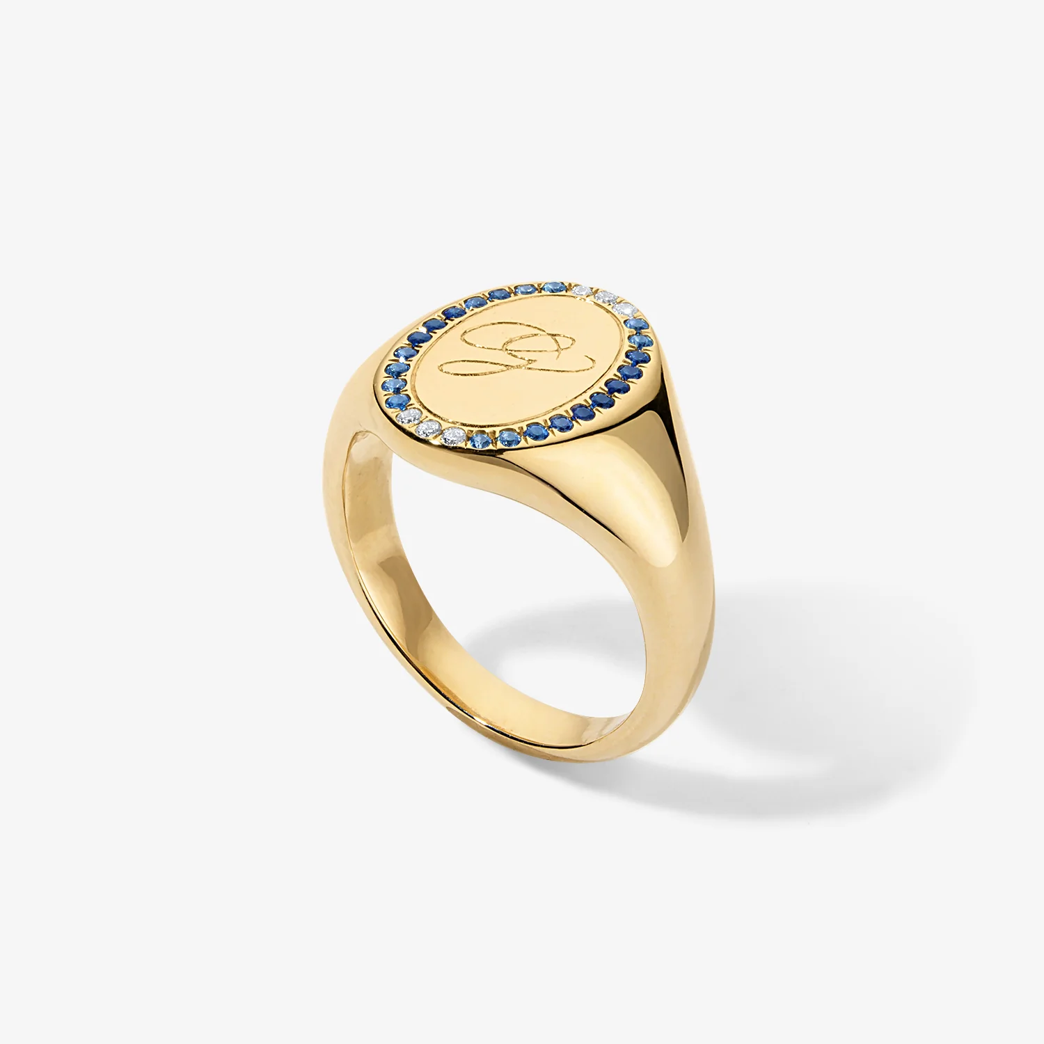 Grace Blue Sapphire Signet Ring with Initial - Image 3