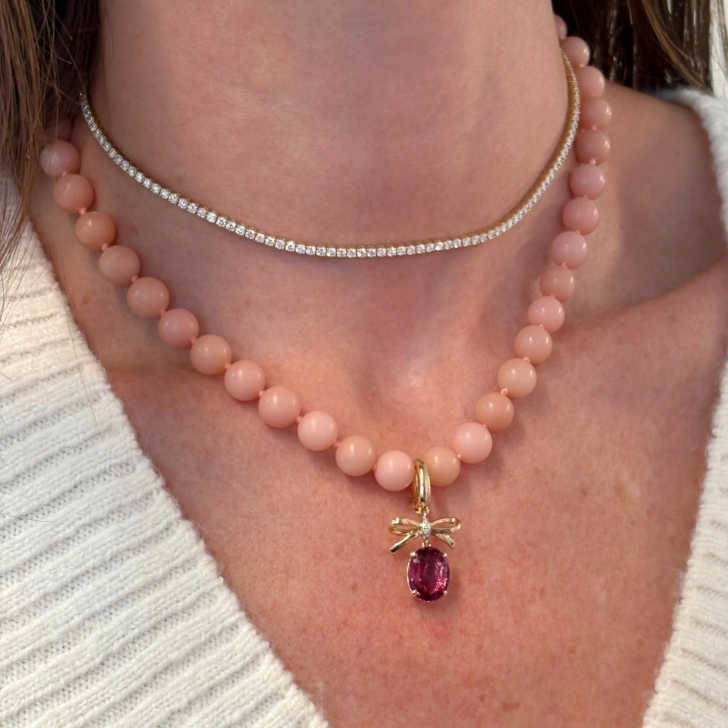 Grace Bow Charm with Oval Rhodolite Garnet Drop - Image 5