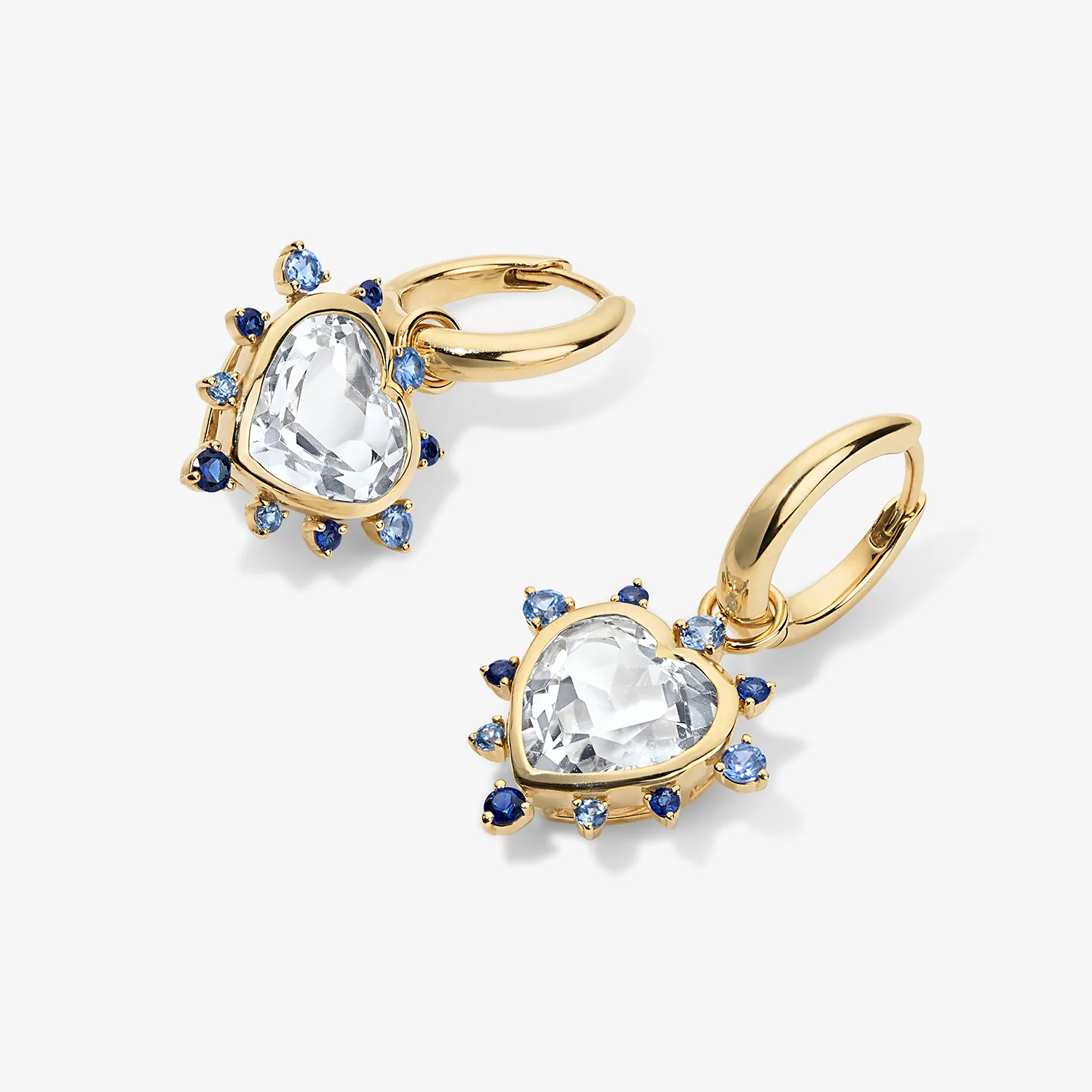 Grace Heart Drop Huggie with Blue Sapphire Halo - Image 3