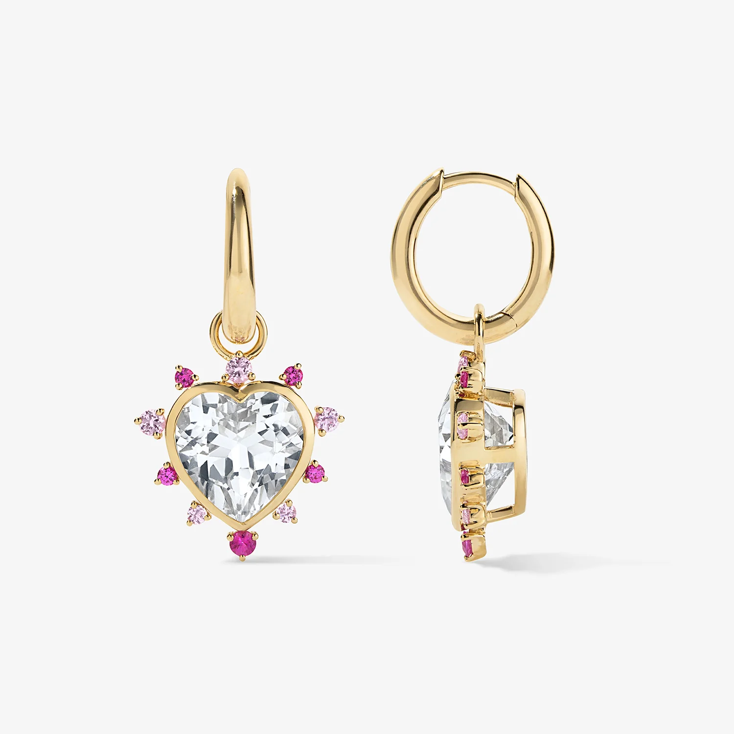 Grace Heart Drop Huggie with Pink Sapphire Halo - Image 3