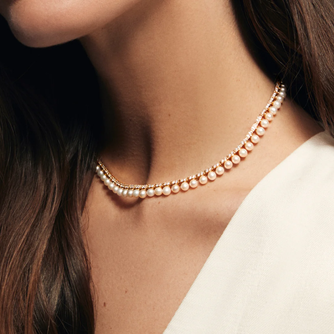 Grace Pearl and Diamond Tennis Necklace - Image 3