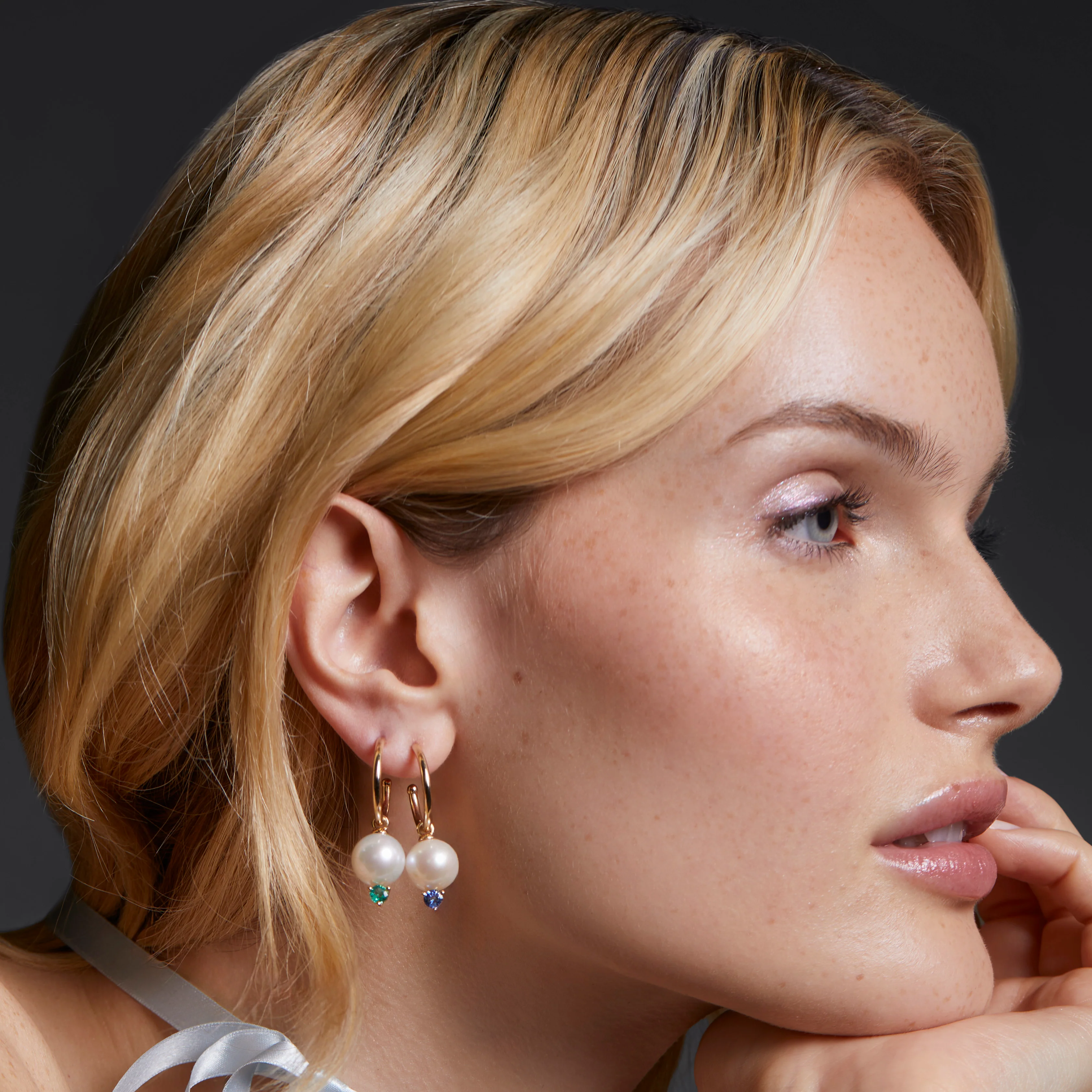 Grace Pearl and Blue Sapphire Hoop Earrings - Image 4