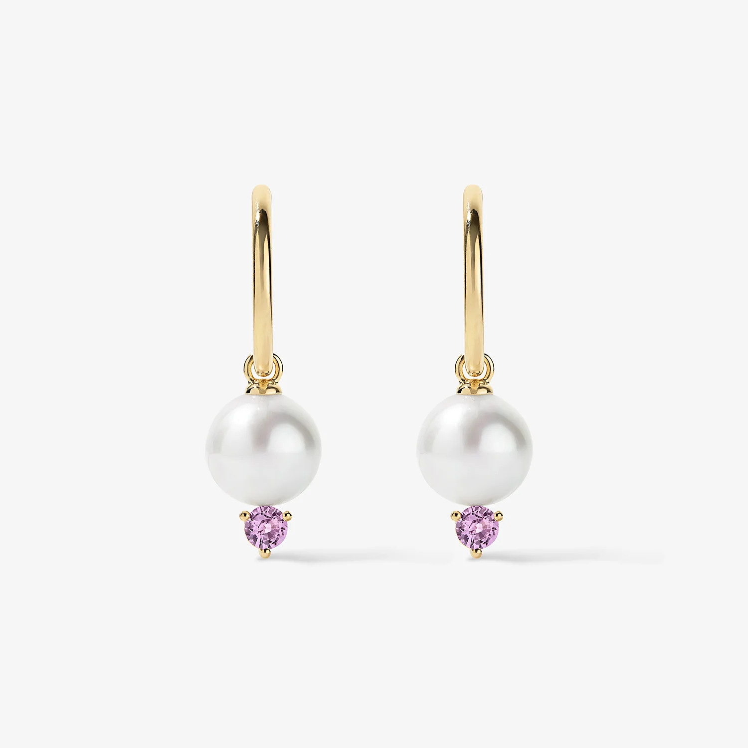 Grace Pearl and Pink Sapphire Hoop Earrings