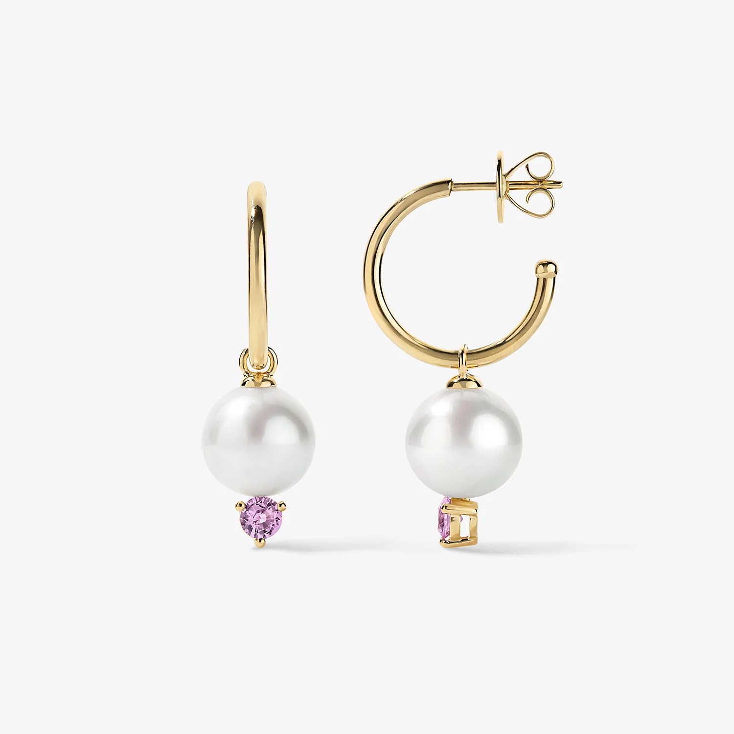 Grace Pearl and Pink Sapphire Hoop Earrings - Image 2