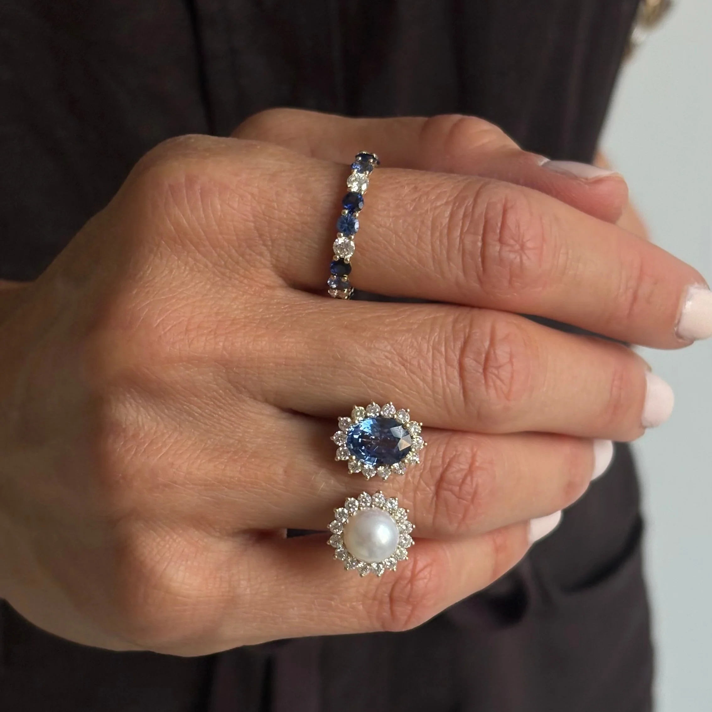 Grace Pearl and Sapphire Toi et Moi Ring - Image 3