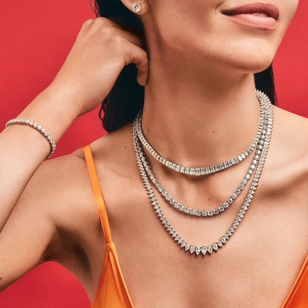 Signature Graduated Emerald Cut Tennis Necklace - Image 4