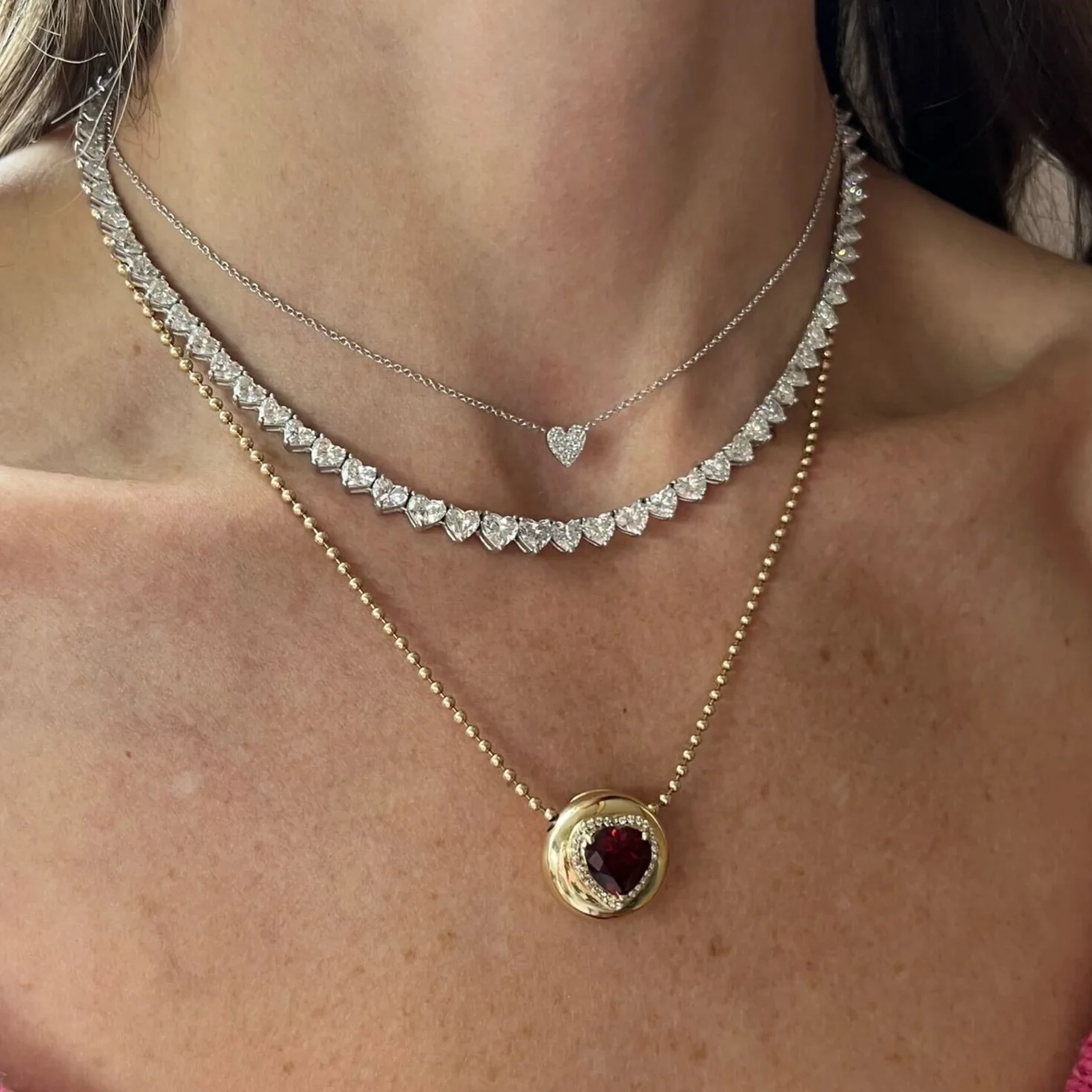 Signature Heart Shape Diamond Tennis Necklace - Image 8
