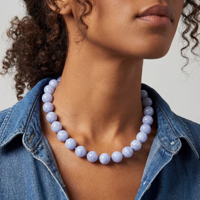Kendall Large Blue Lace Agate Beaded Necklace - Image 2