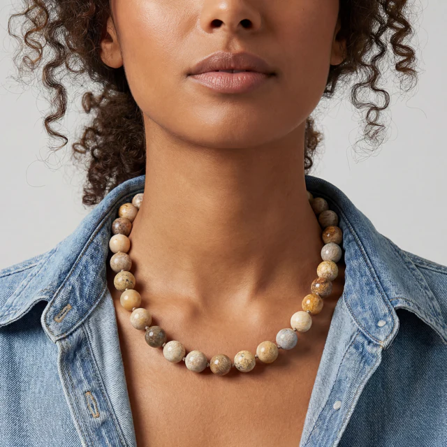 Kendall Large Fossilized Coral Beaded Necklace - Image 2