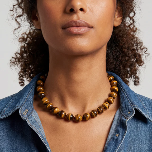 Kendall Large Tigers Eye Beaded Necklace - Image 2