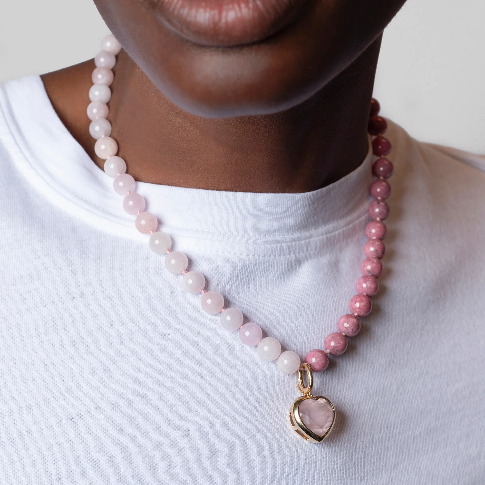 Kendall Two Tone Pink Morganite and Rhodonite Beaded Necklace - Image 2