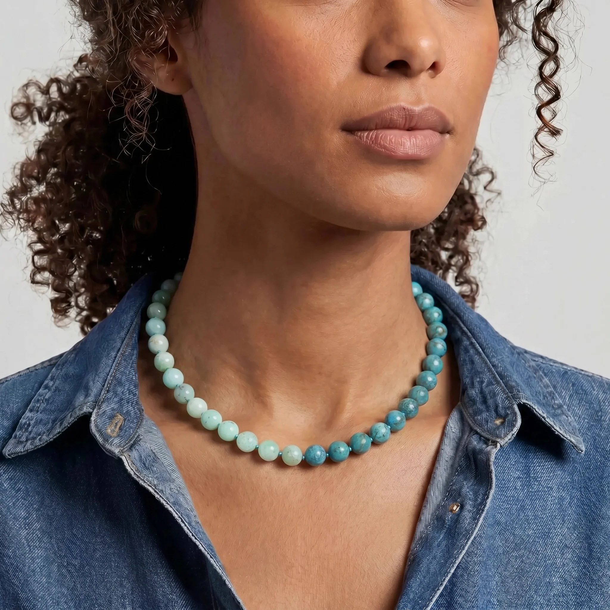 Kendall Two Tone Turquoise and Chrysoprase Beaded Necklace - Image 3