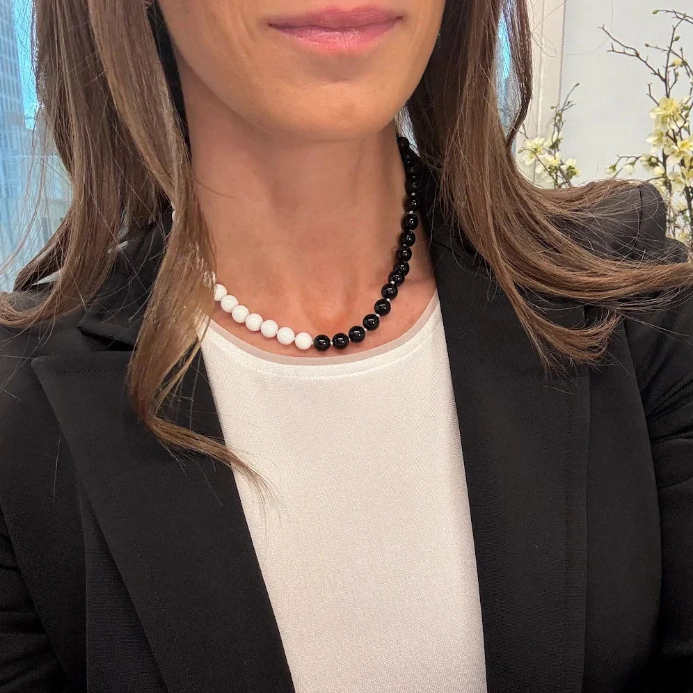 Kendall Two Tone White Agate and Black Agate Beaded Necklace - Image 3