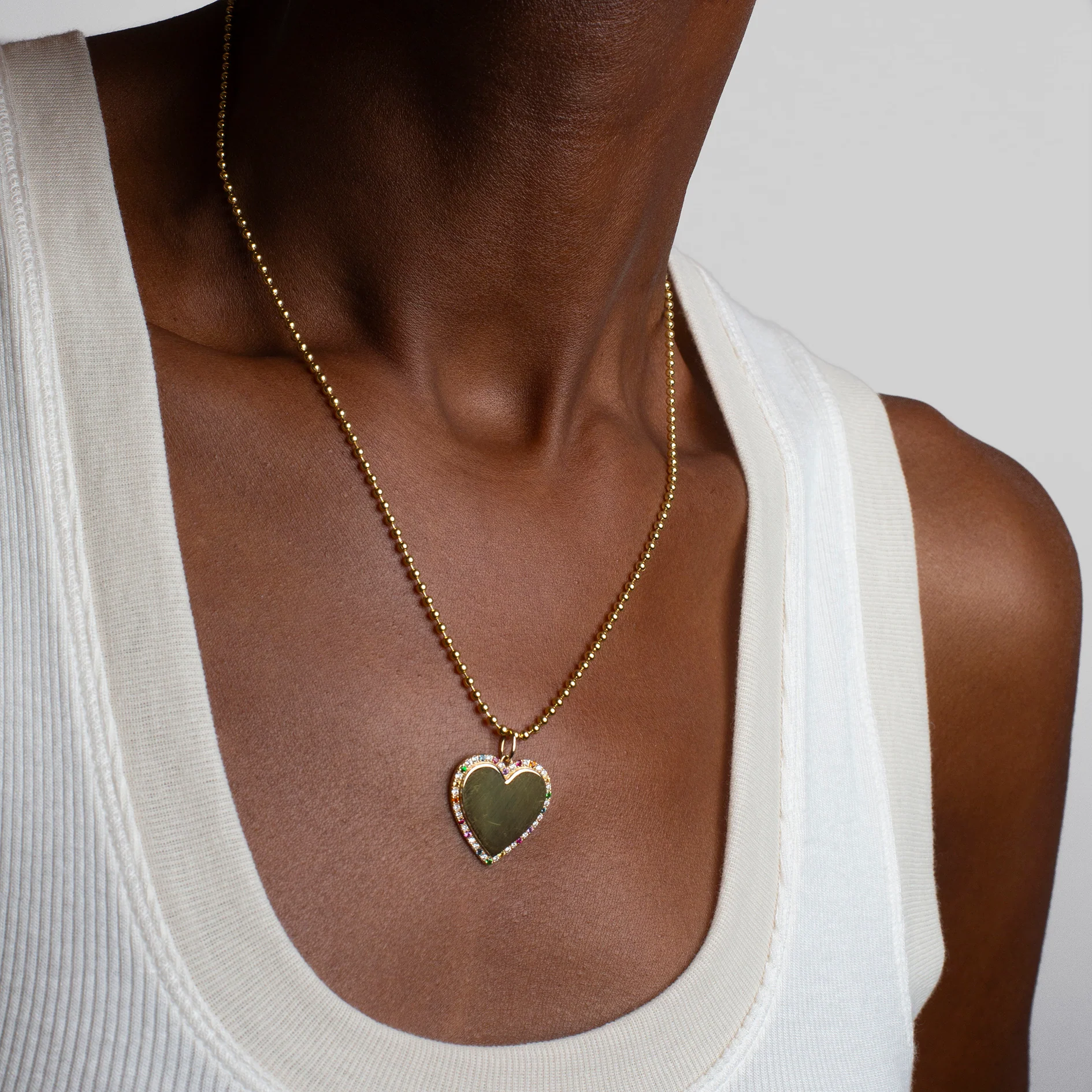 Large Heart Bubble Charm with Rainbow Pave Outline - Image 3