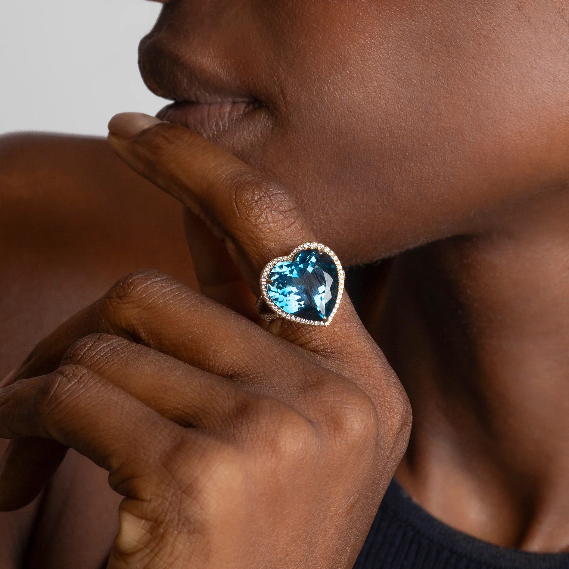 London Blue Topaz Heart Button Ring - Image 3