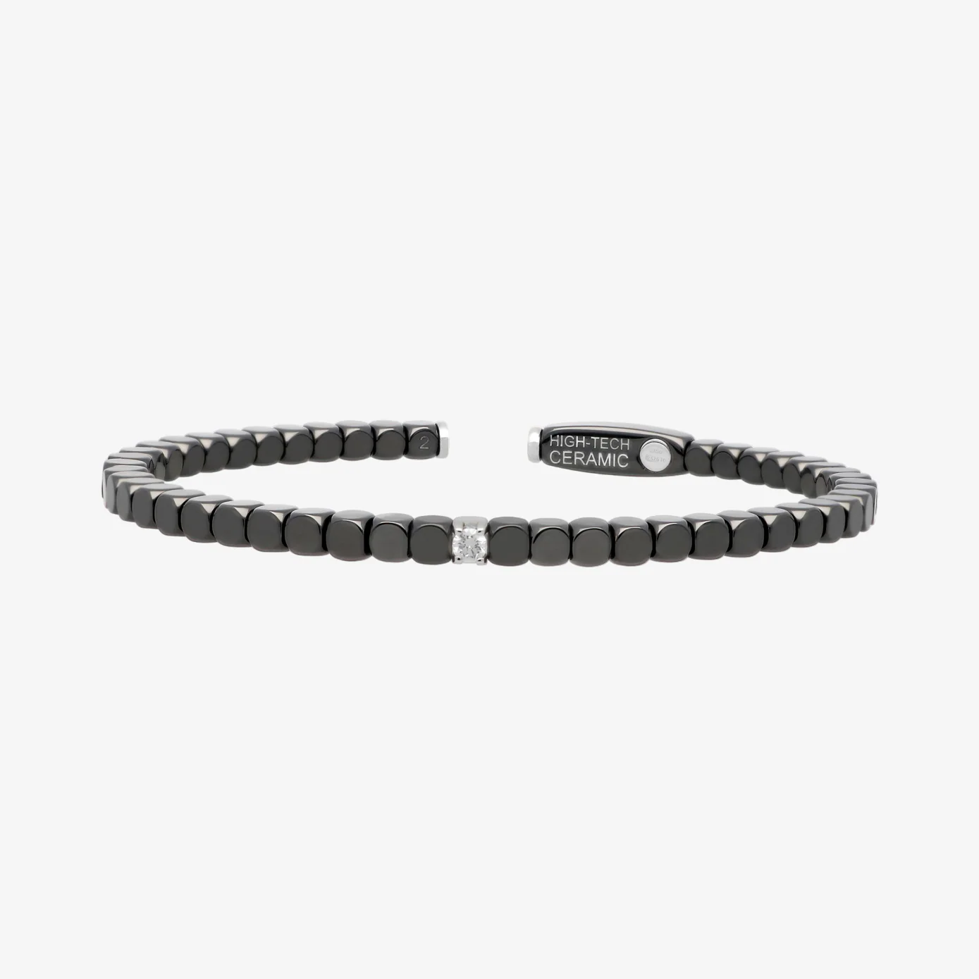 Men's Matte Black Ceramic Dado Bracelet with Single Diamond