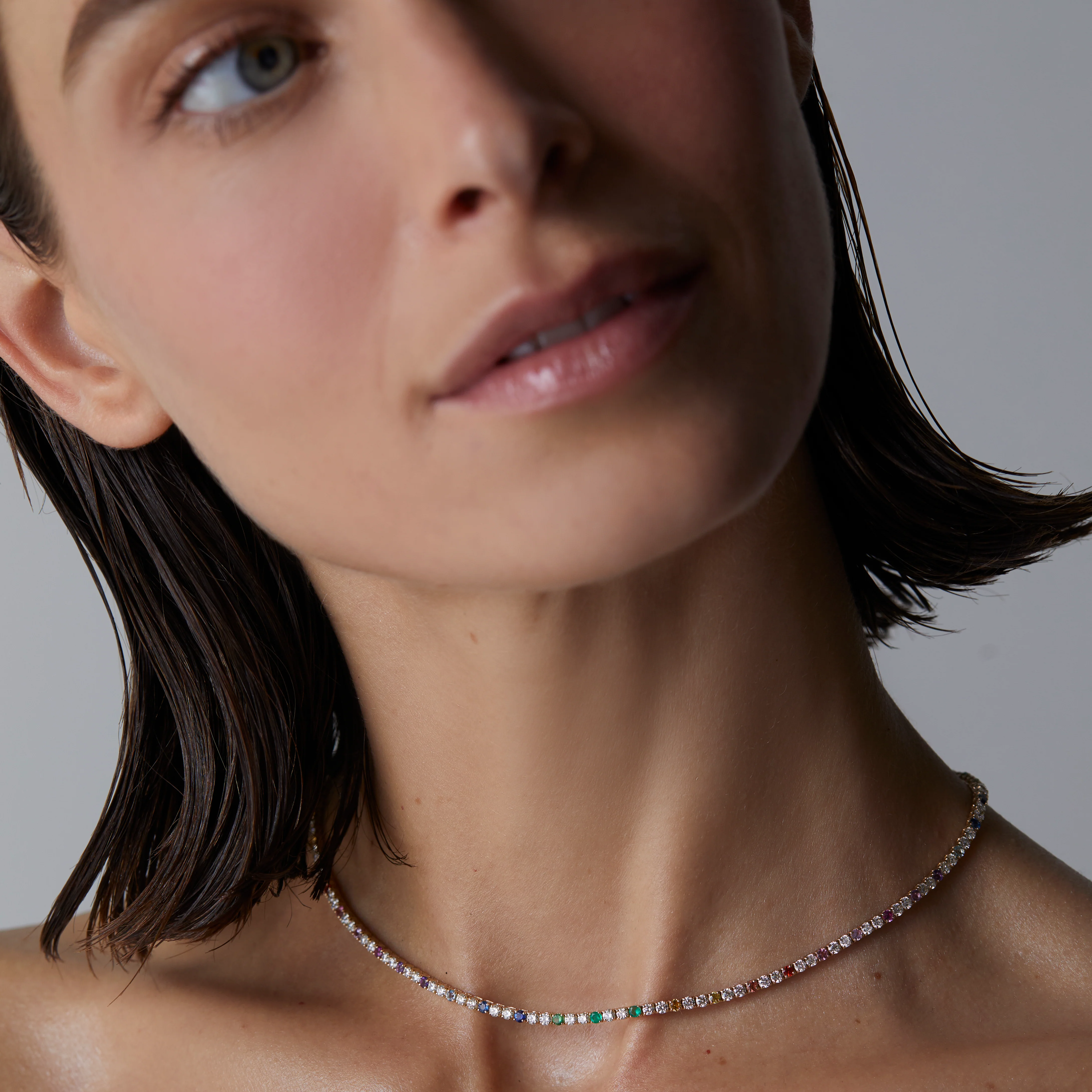 Signature Mini Rainbow Sapphire and Diamond Tennis Necklace - Image 3