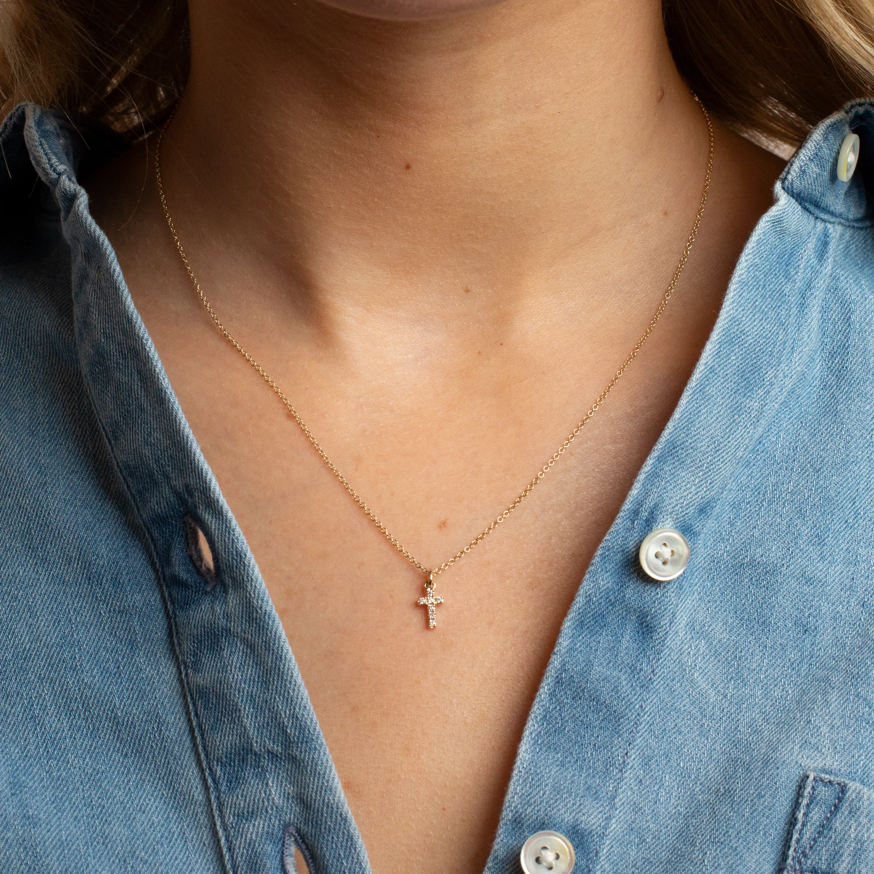 Mini Token Pave Cross Necklace - Image 3