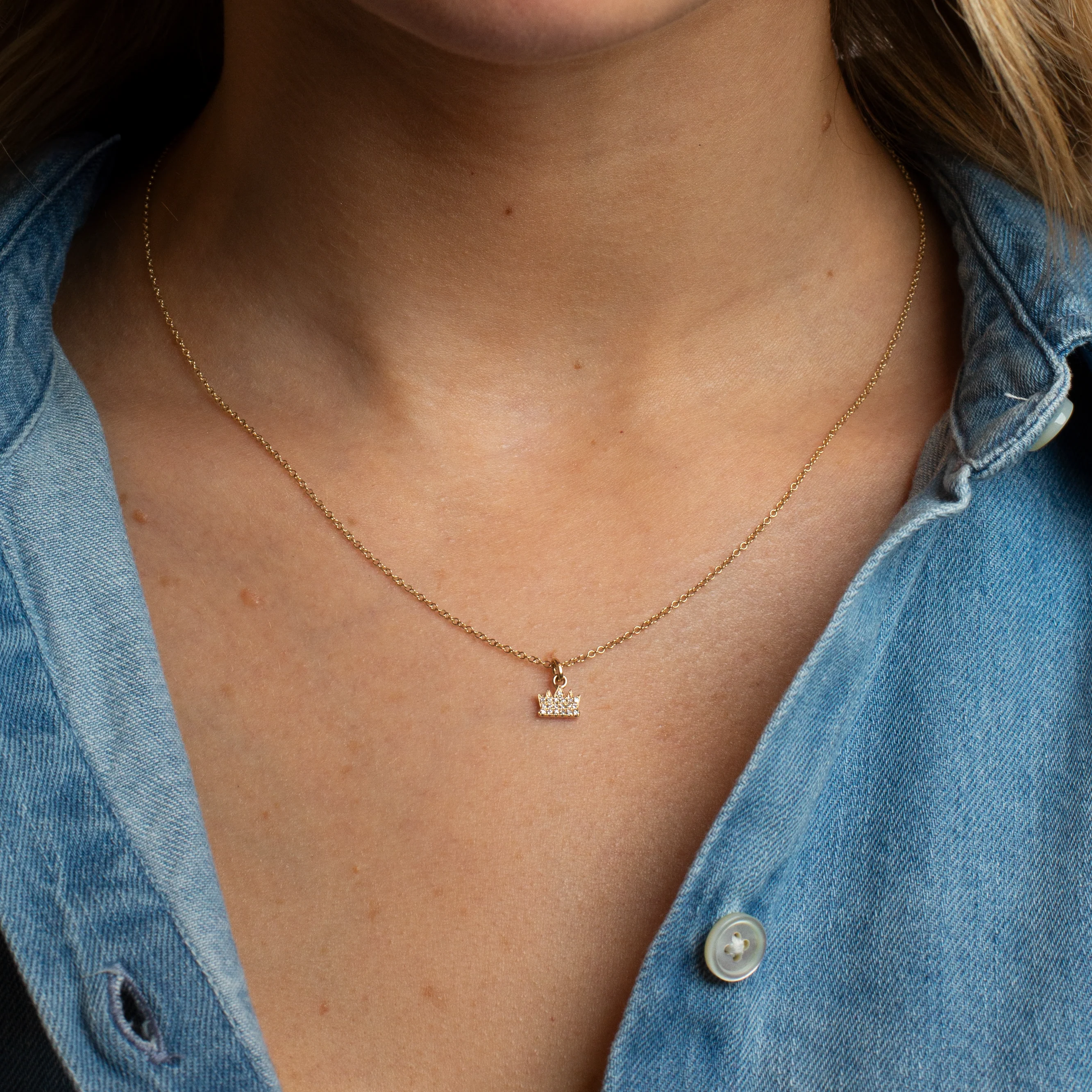 Mini Token Pave Crown Necklace - Image 4