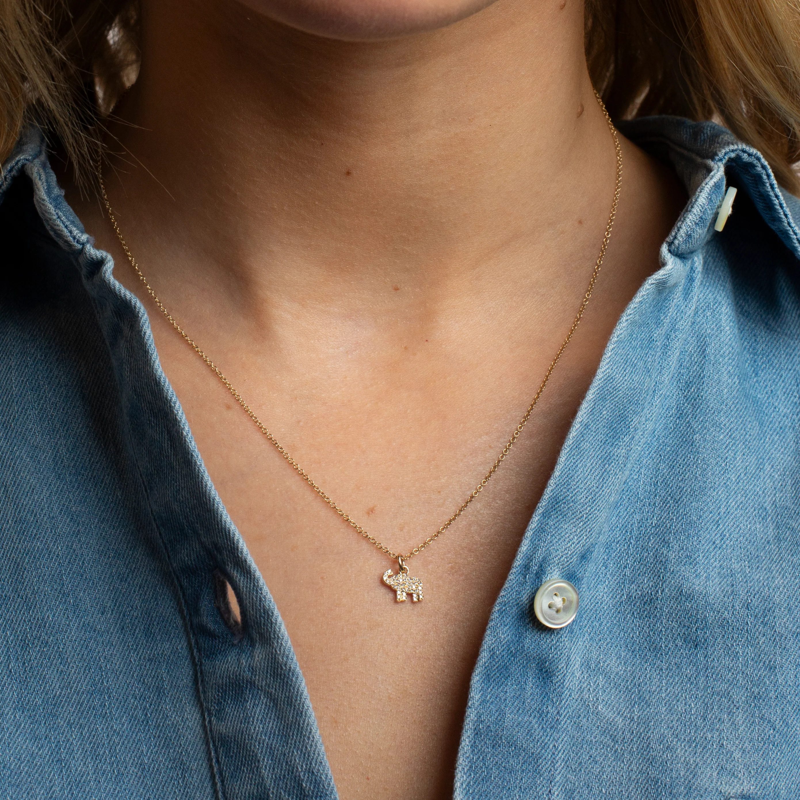 Mini Token Pave Elephant Necklace - Image 3