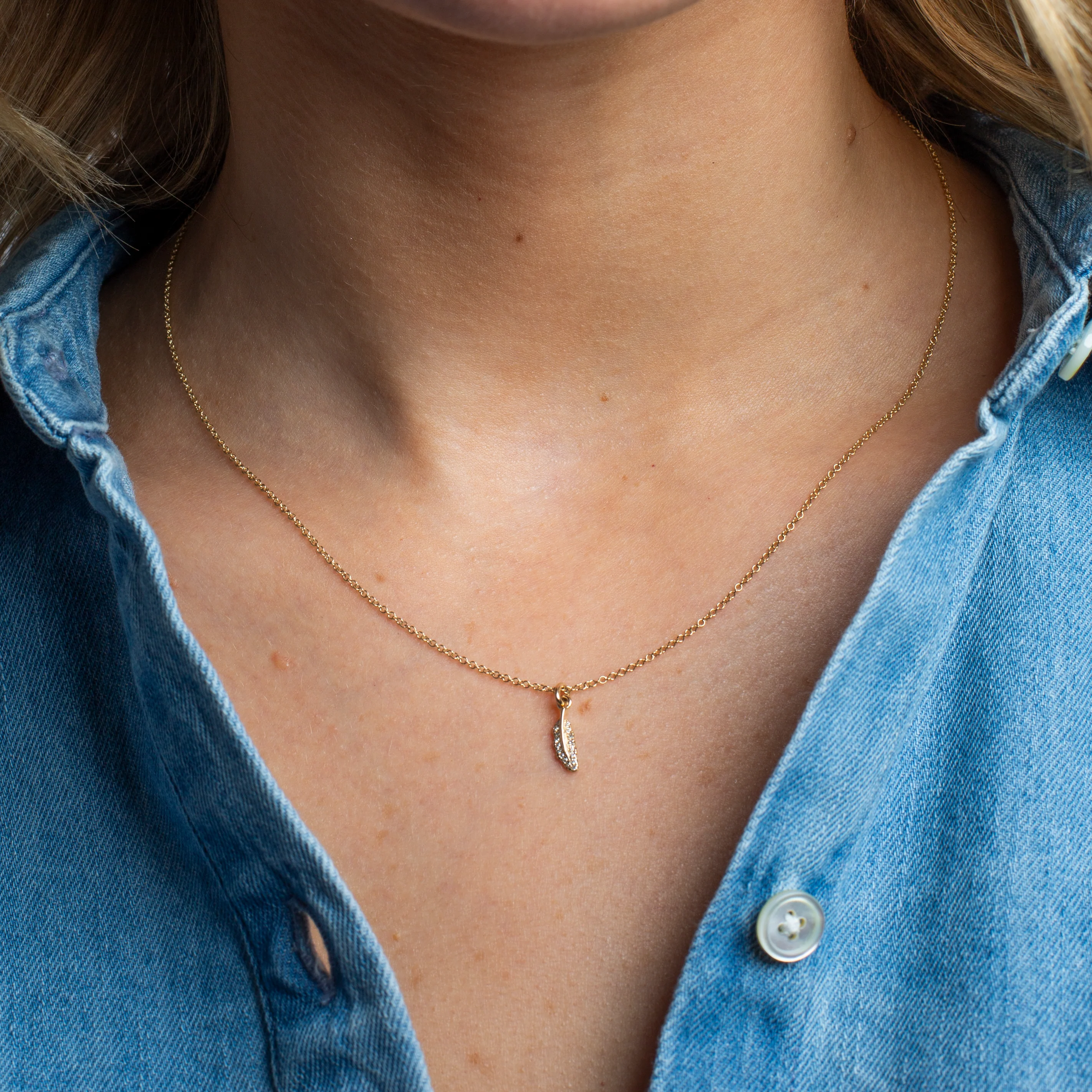 Mini Token Pave Feather Necklace - Image 3