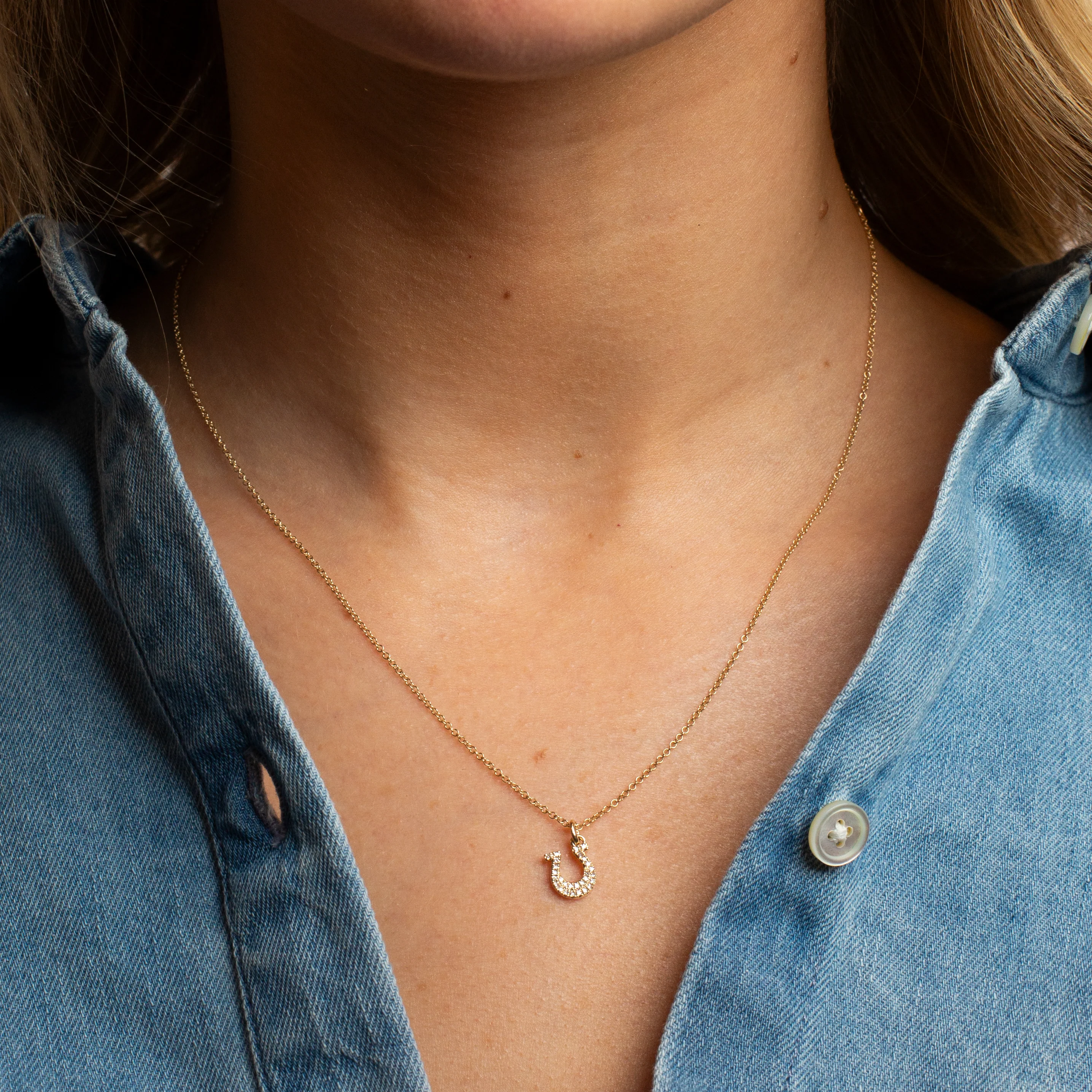 Mini Token Pave Horseshoe Necklace - Image 3
