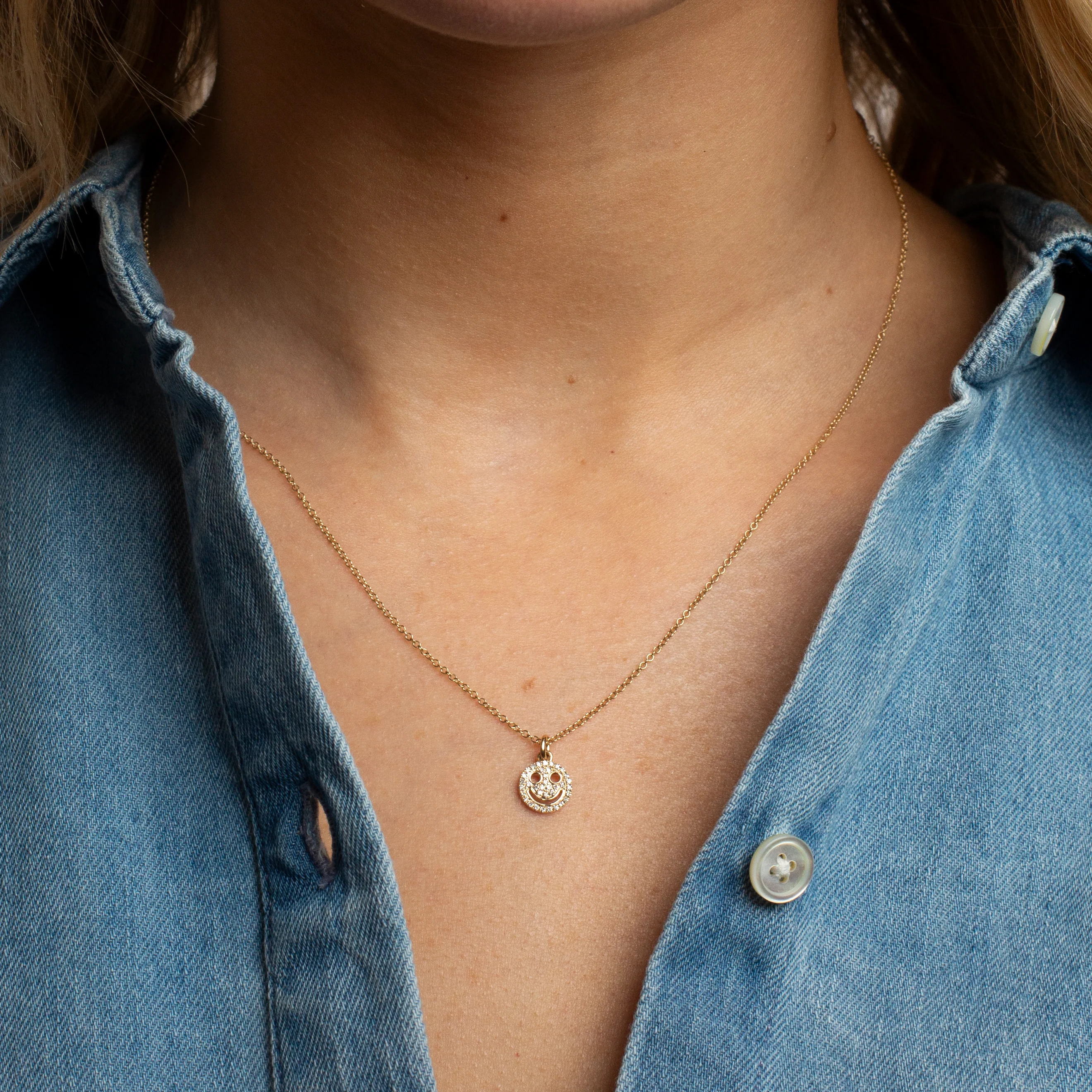 Mini Token Pave Smiley Face Necklace - Image 3
