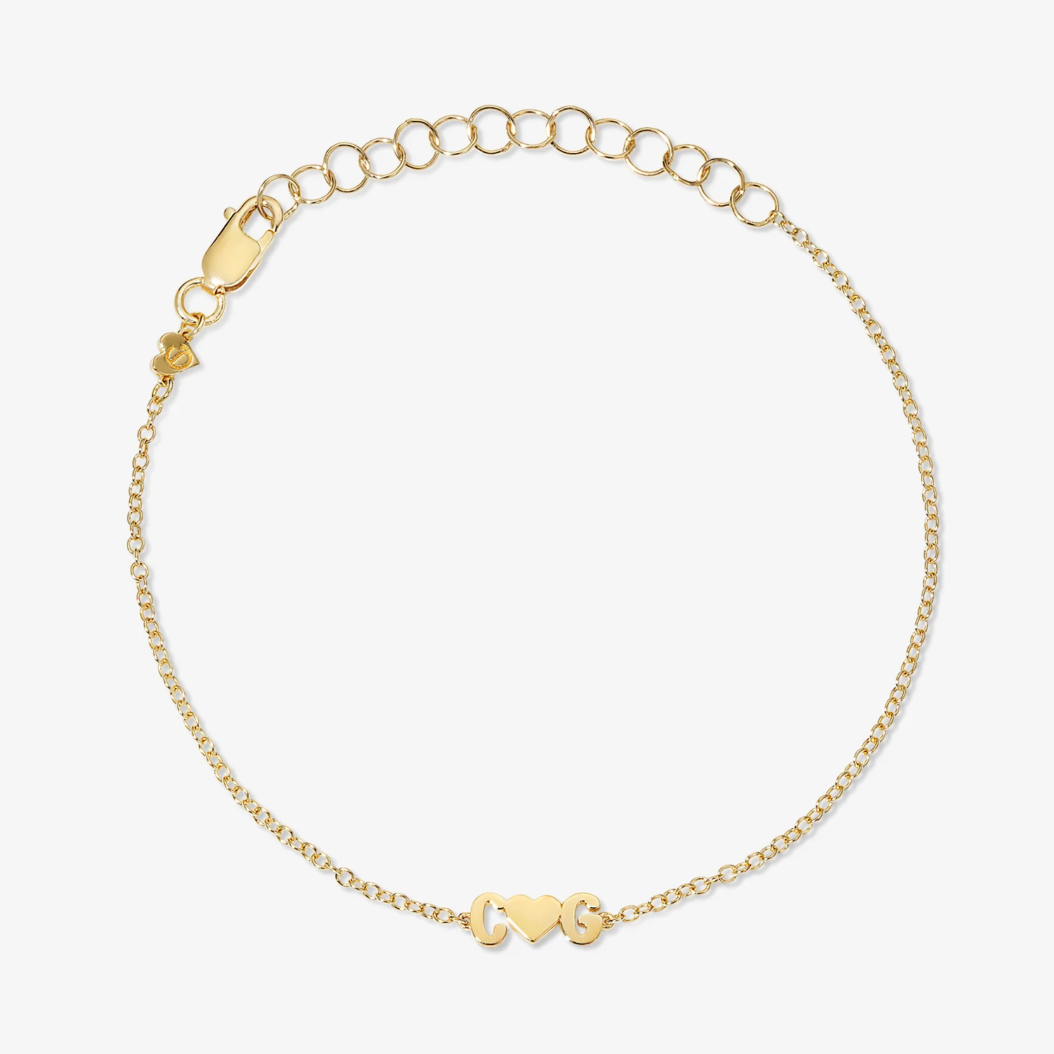 Petite Bubble Letters and Heart Bracelet