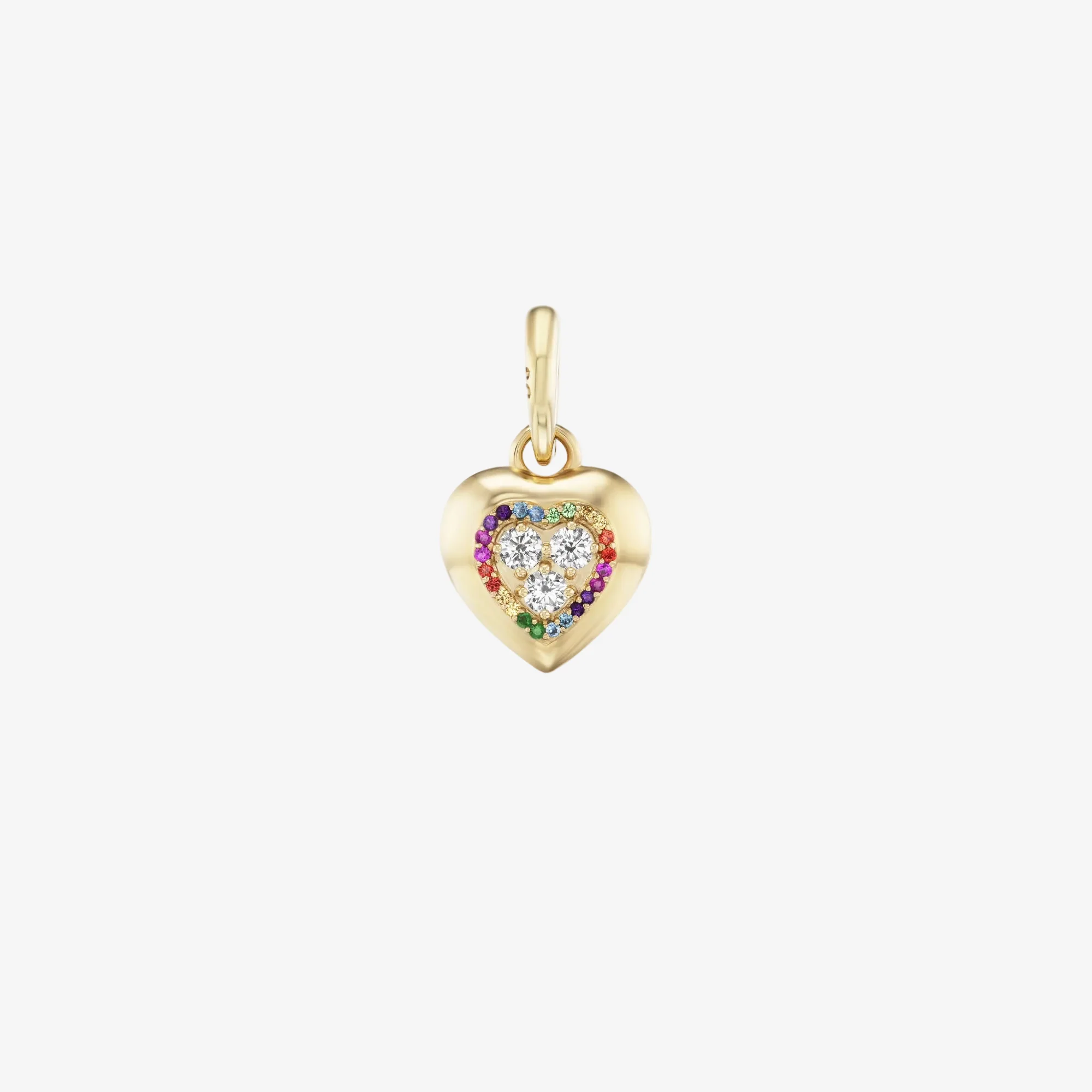 Rainbow Halo Diamond Candy Heart Button Charm