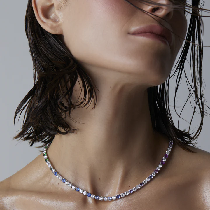 Signature Rainbow Sapphire and Diamond Tennis Necklace - Image 3