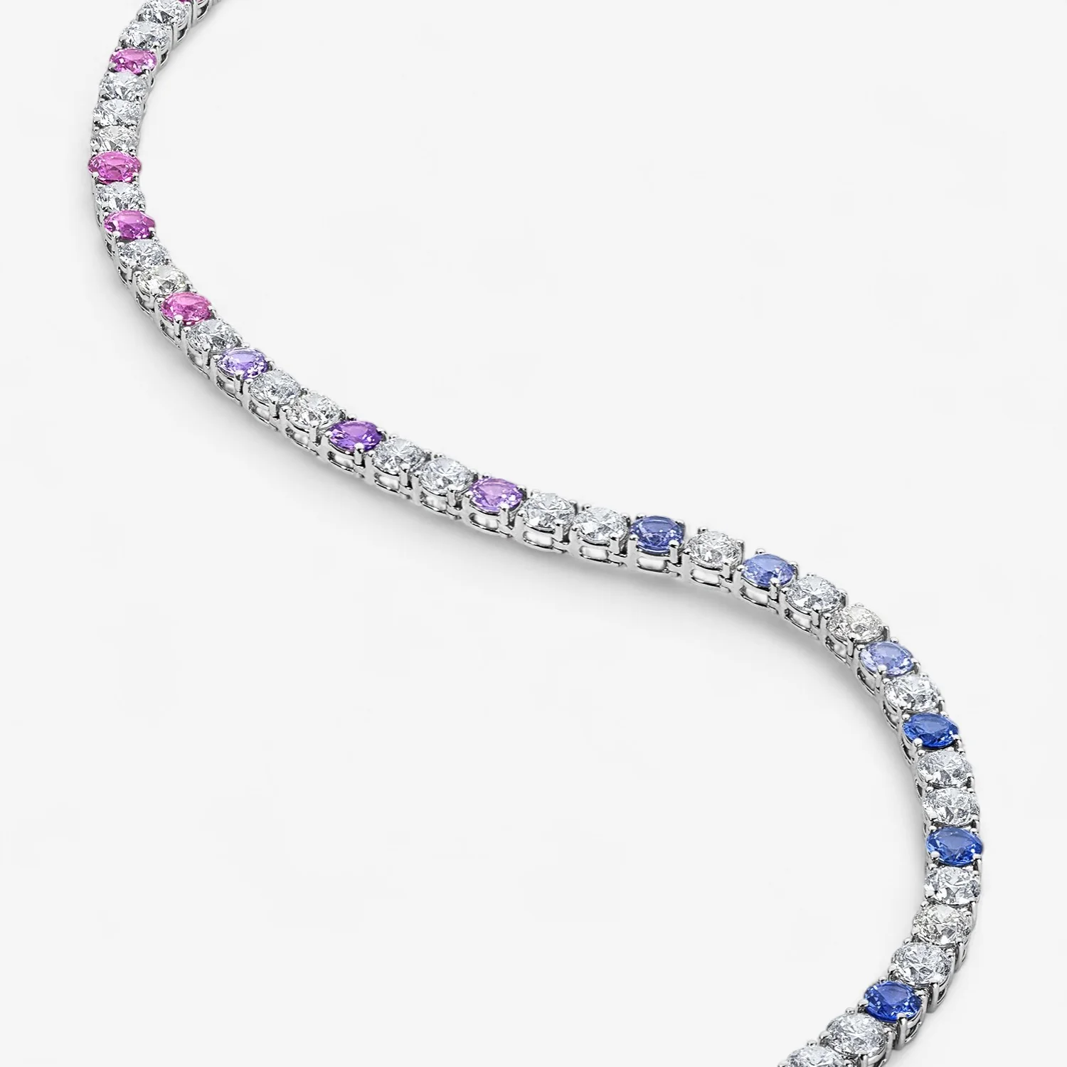Signature Rainbow Sapphire and Diamond Tennis Necklace - Image 4