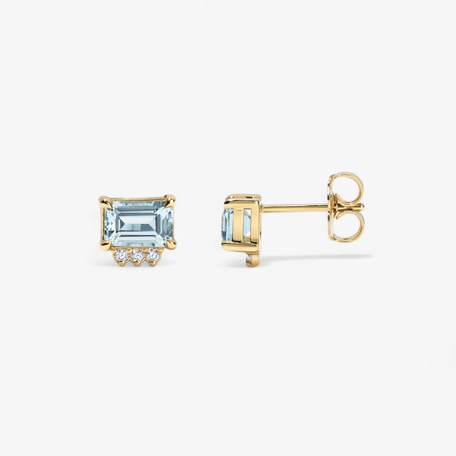Grace Sky Blue Topaz Emerald and Diamond Studs - Image 2