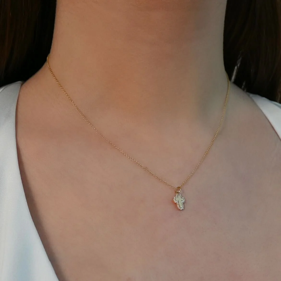 Small Bubble Cross Charm With Chain - Image 3