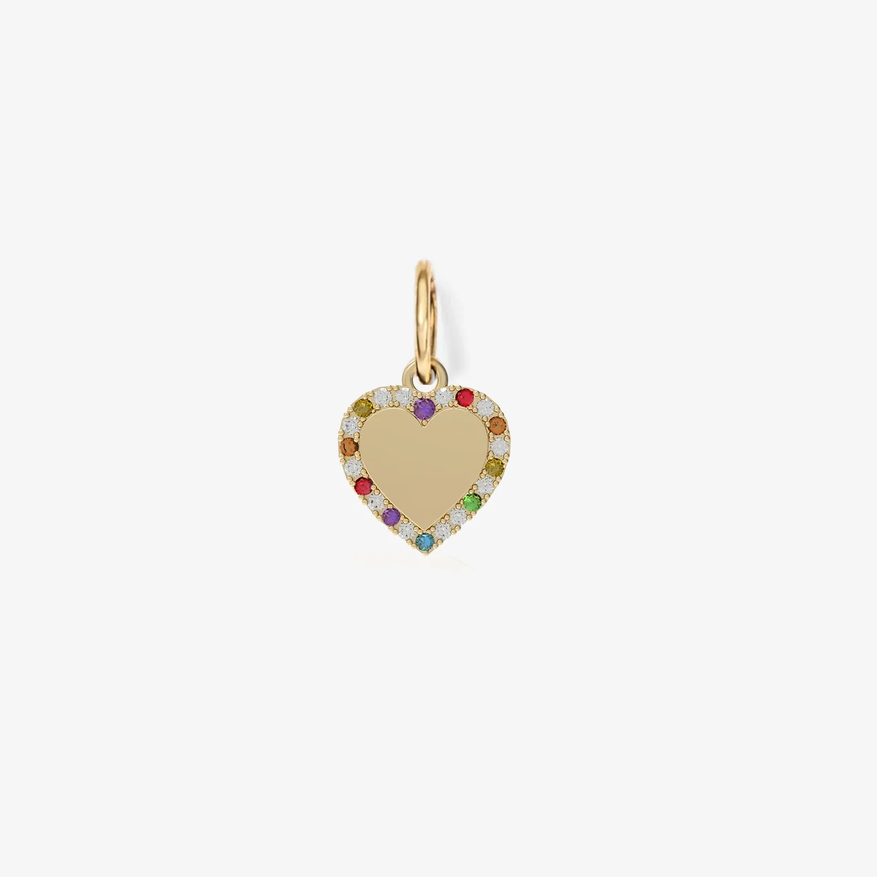 Small Heart Bubble Charm with Rainbow Pave Outline - Image 2