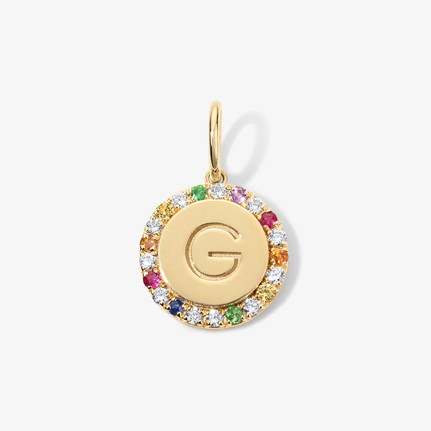 Small Round Bubble Charm with Rainbow Pave Outline