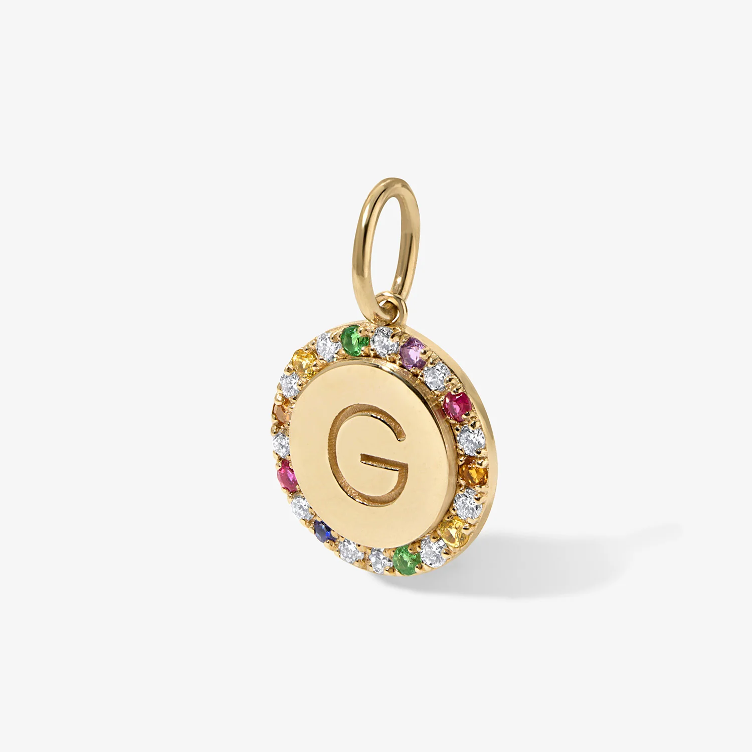 Small Round Bubble Charm with Rainbow Pave Outline - Image 2