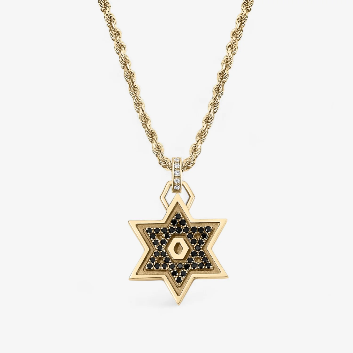 Star of David with Black Diamonds on Rope Chain - Image 2