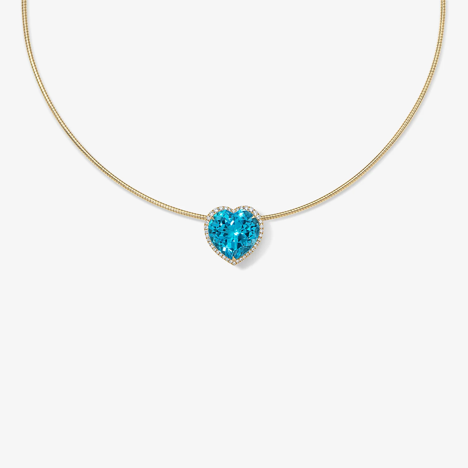 Swiss Blue Topaz Heart Button Pendant on Omega Chain - Image 2