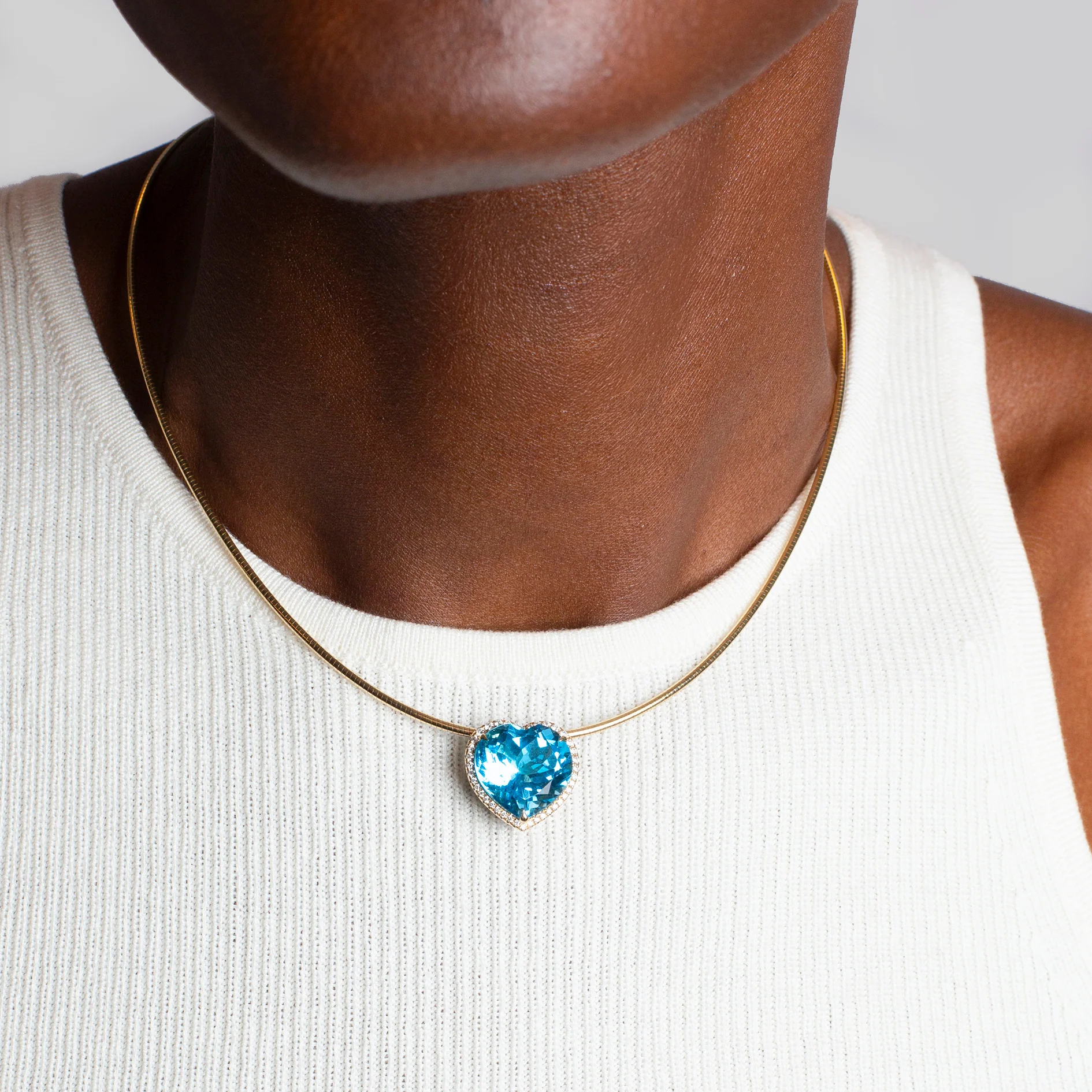 Swiss Blue Topaz Heart Button Pendant on Omega Chain - Image 3