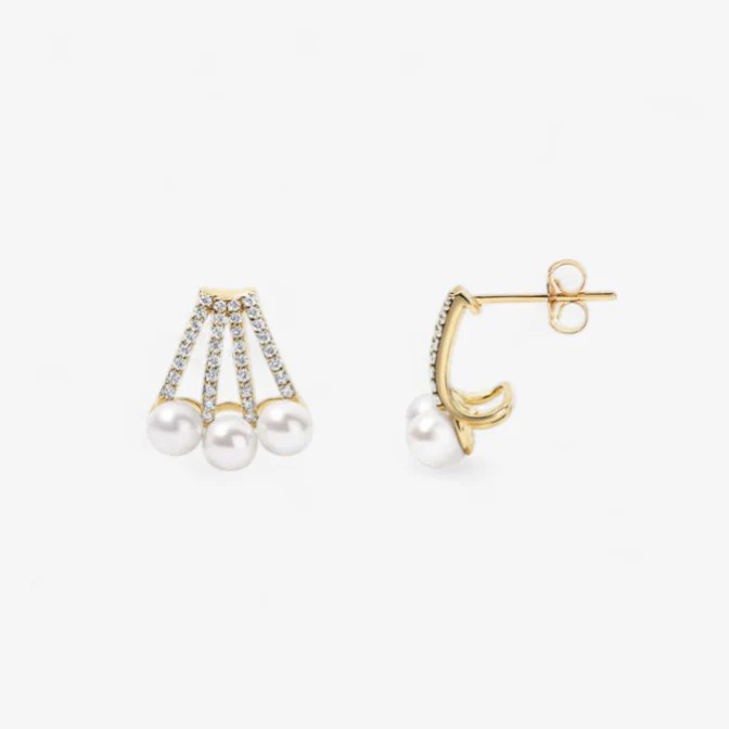 Astrid Three Row Pave Huggies with Pearls - Image 2